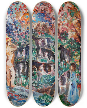 Triptych art skateboard deck of Nils Dardel Koherde by Nils Dardel (1888-1943)