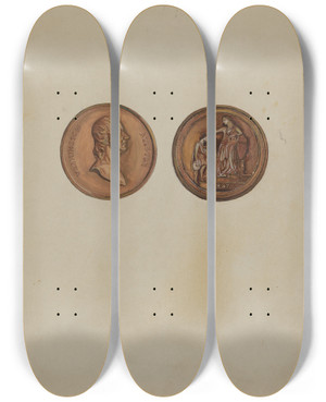 Triptych art skateboard deck of Vincent Murphy Medal Bronze by Vincent Murphy