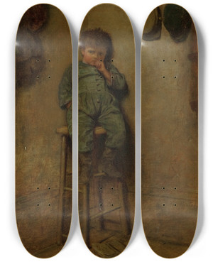 Triptych art skateboard deck of Eastman Johnson Little Boy On A Stool by Eastman Johnson (1824-1906)