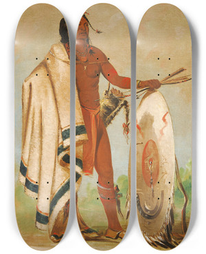 Triptych art skateboard deck of George Catlin Kotzatah Smoked Shield A Distinguished Warrior by George Catlin (1796-1872)