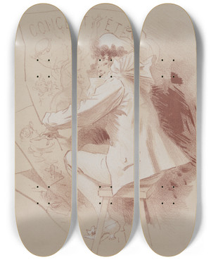 Triptych art skateboard deck of Jules Chret Summer Concert by Jules Cheret (1836-1932)