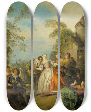 Triptych art skateboard deck of Jeanbaptiste Pater Le Colinmaillard Blind Mans Buff by Jean-Baptiste Pater (1695-1736)