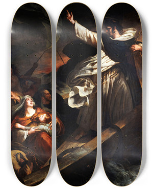 Triptych art skateboard deck of Ary Scheffer Saint Thomas Aquinas Preaching Trust In God During The Storm by Ary Scheffer (1795-1858)