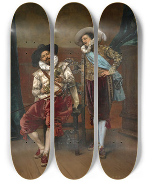 Triptych art skateboard deck of Adolphealexandre Lesrel Les Cavaliers by Adolphe Alexandre Lesrel (1839-1929)