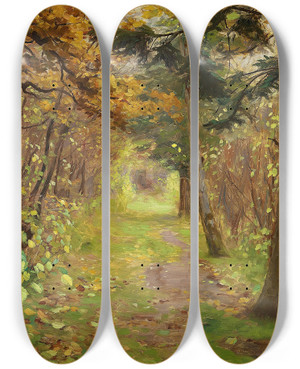 Triptych art skateboard deck of Hans Andersen Brendekilde Efterrsdag I Skoven by Hans Andersen Brendekilde (1857-1942)