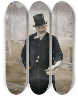 Triptych art skateboard deck of Alfred Philippe Roll Portrait Dadolphe Alphand by Alfred Philippe Roll (1846-1919)