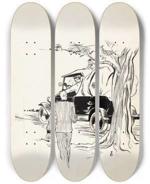 Triptych art skateboard deck of F Ockerse Man Loopt Richting Een Auto by F Ockerse (20-)