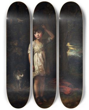 Triptych art skateboard deck of Thomas Gainsborough A Boy With A Catmorning by Thomas Gainsborough (1727-1788)