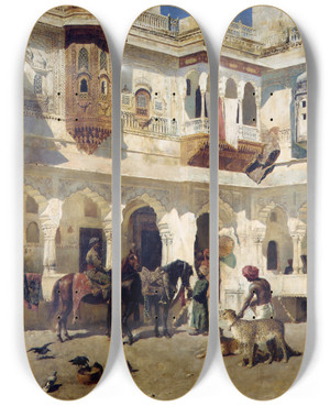 Triptych art skateboard deck of Edwin Lord Weeks The Rajah Starting On A Hunt_2 by Edwin Lord Weeks (1849-1903)