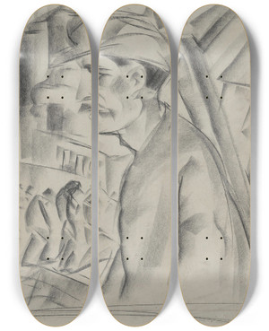 Triptych art skateboard deck of Zolo Palugyay Worker by Zolo Palugyay (1898-1935)
