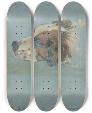 Triptych art skateboard deck of Walther Gamerith Hundekopf by Walther Gamerith (1903-1949)