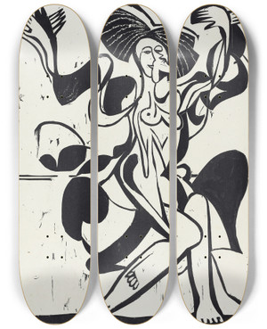 Triptych art skateboard deck of Ernst Ludwig Kirchner Mary Wigmans Dance by Ernst Ludwig Kirchner (1880-1938)