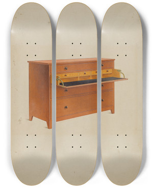 Triptych art skateboard deck of John W Kelleher Shaker Desk_2 by John W Kelleher