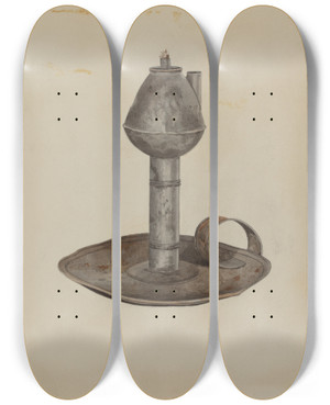 Triptych art skateboard deck of William Frank Colonial Lamp by William Frank