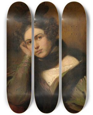 Triptych art skateboard deck of Gustaf Wappers Jeanne Bertrand by Gustaf Wappers (1803-1874)