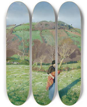 Triptych art skateboard deck of Harold Harvey Early Spring by Harold Harvey (1874-1941)