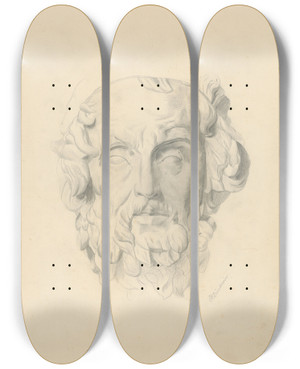 Triptych art skateboard deck of Frantiek Klimkovi Head Study by Frantisek Klimkovic (1826-1890)