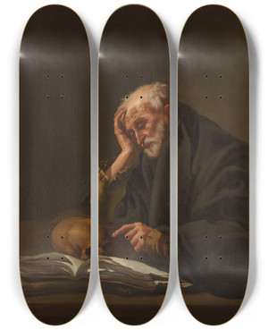 Triptych art skateboard deck of Hendrick Ter Brugghen Saint Jerome by Hendrick Ter Brugghen (1588-1629)