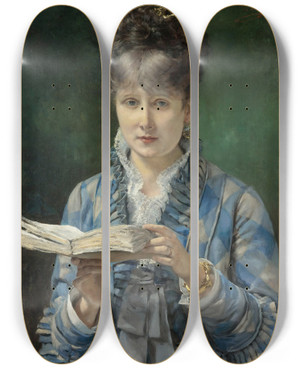 Triptych art skateboard deck of Eduardo Leon Garrido The Reader by Eduardo Leon Garrido (1856-1906)