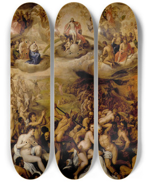 Triptych art skateboard deck of Crispijn Van Den Broeck The Last Judgment by Crispijn Van Den Broeck (1523-1591)