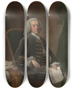 Triptych art skateboard deck of Thomas Hudson Charles Pinfold by Thomas Hudson (1701-1779)