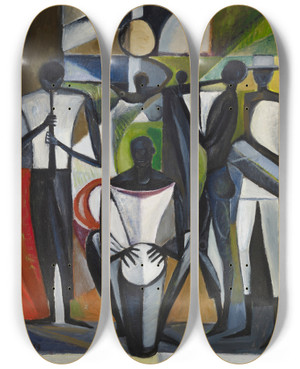 Triptych art skateboard deck of Anita Snellman Orchestra by Anita Snellman (1924-2006)