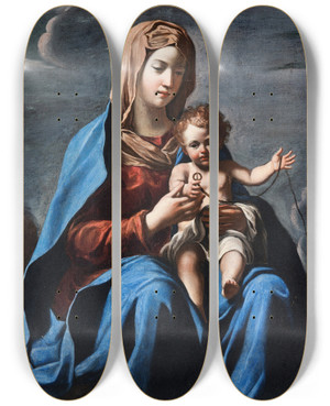 Triptych art skateboard deck of Francesco Cozza Madonna And Child by Francesco Cozza (1605-1682)