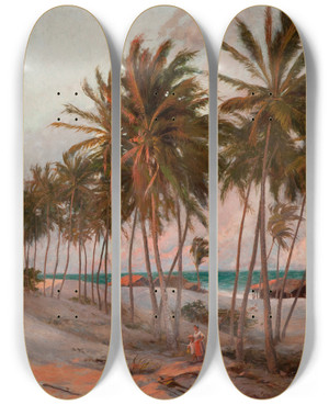 Triptych art skateboard deck of Aurlio Figueiredo Beach In Fortaleza by Aurelio Figueiredo (1854-1916)