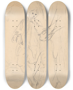 Triptych art skateboard deck of Sir Joshua Reynolds Man Standing by Sir Joshua Reynolds (1723-1792)