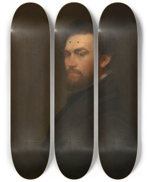 Triptych art skateboard deck of George Fuller Self Portrait by George Fuller (1822-1884)