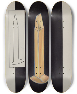Triptych art skateboard deck of Sebastian Simonet Gold Spike by Sebastian Simonet