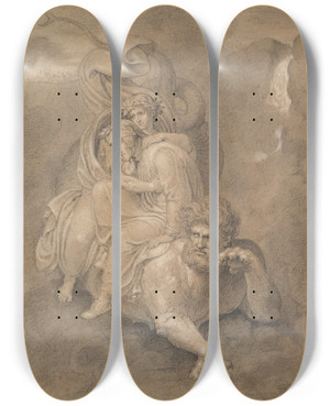 Triptych art skateboard deck of Bertel Thorvaldsen Dante And Virgil On The Back Of Geryon by Bertel Thorvaldsen (1770-1844)