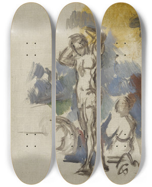 Triptych art skateboard deck of Paul Czanne Baigneurs by Paul Cezanne (1839-1906)