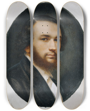 Triptych art skateboard deck of Georg Martin Ignaz Raab Selbstbildnis by Georg Martin Ignaz Raab (1821-1885)