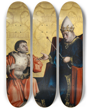 Triptych art skateboard deck of Konrad Witz Antipater Before Julius Cesar by Konrad Witz (1410-1446)