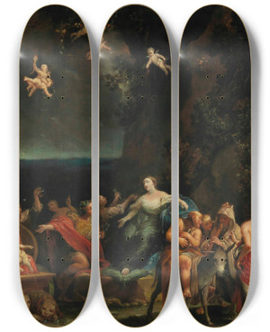 Triptych art skateboard deck of Giuseppe Maria Crespi Bacchus And Ariadne by Giuseppe Maria Crespi (1665-1747)