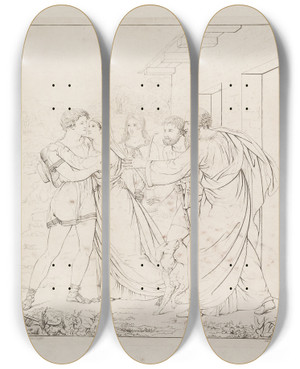 Triptych art skateboard deck of Edvard Sonne Scene Af Tobias Historie_1 by Edvard Sonne
