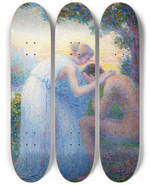 Triptych art skateboard deck of Hippolyte Petitjean La Sympathie by Hippolyte Petitjean (1854-1929)