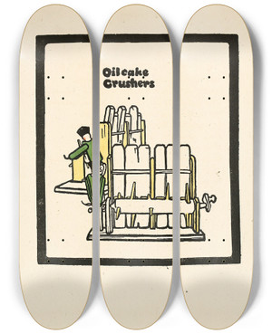 Triptych art skateboard deck of Edward Gordon Craig Oilcake Crushers by Edward Gordon Craig (1872-1966)