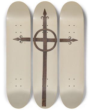 Triptych art skateboard deck of H Langden Brown Iron Cross by H Langden Brown