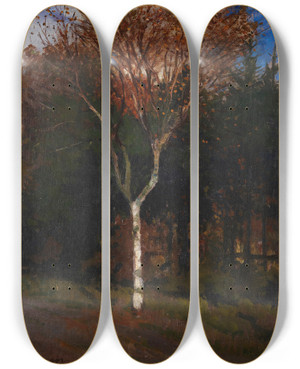 Triptych art skateboard deck of Carl Vinnen Worpsweder Landschaft Junge Birke Am Wegesrand by Carl Vinnen (1863-1922)