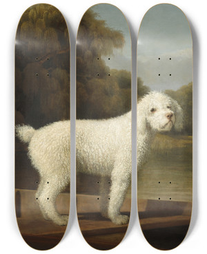 Triptych art skateboard deck of George Stubbs White Poodle In A Punt by George Stubbs (1724-1806)