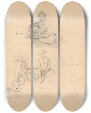 Triptych art skateboard deck of Jzef Simmler Szkice Hucuw by Jozef Simmler (1823-1868)