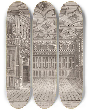 Triptych art skateboard deck of John Thomas Smith Domestic Architecture An Upper Apartment Of The Same Magnificent Mansion by John Thomas Smith (1766-1833)