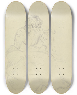 Triptych art skateboard deck of Otto Scholderer Luise Scholderer Sitzend Mit Aufgesttztem Kopf by Otto Scholderer (1834-1902)