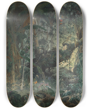 Triptych art skateboard deck of Adolf Schrdter  Brasilianischer Urwald by Adolf Schrodter (1805-1875)