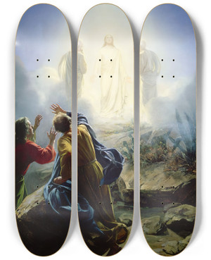 Triptych art skateboard deck of Carl Bloch Transfiguration Of Jesus by Carl Bloch (1834-1890)