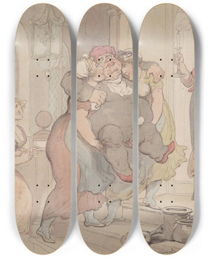 Triptych art skateboard deck of Thomas Rowlandson The Lift by Thomas Rowlandson (1756-1827)