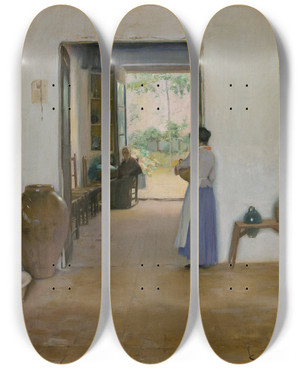 Triptych art skateboard deck of Santiago Rusiol Sitges Interior by Santiago Rusinol (1861-1931)