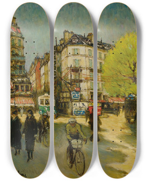 Triptych art skateboard deck of Peter Alexandrovitch Nilouss Place De La Republique by Peter Alexandrovitch Nilouss (1869-1943)